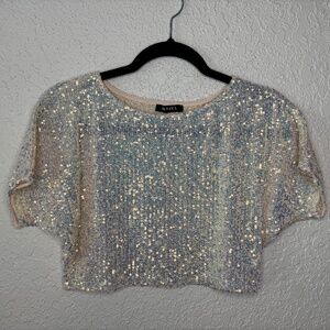 Banjul Champagne Beige Sequin Elegant Festive Midriff Crop Top Women's Size L